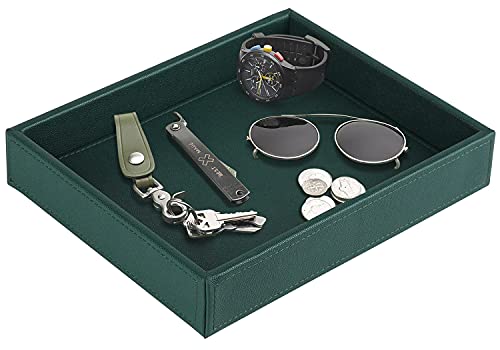 HofferRuffer Faux Leather Decorative Tray, Elegant Desktop Storage Organizer, Decorative Catchall Perfume Tray, Nightstand or Dresser Vanity Tray Organizer, 10.2 x 8.4 x 1.8 inches (Dark Green) - color: Dark Green, size: 10.2" x 8.4" x 1.8"