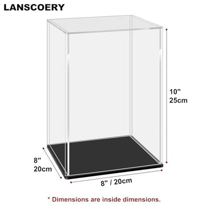 LANSCOERY Acrylic Display Case, 8x8x10 in, Upgraded Thickened UV-Resistant Showcase, 98% Clarity Dustproof Box with Glossy Black Base for Action Figures, LEGO & Models, Includes Scraper & LED Light - color: Black, size: 8x8x10inch; 20x20x25cm
