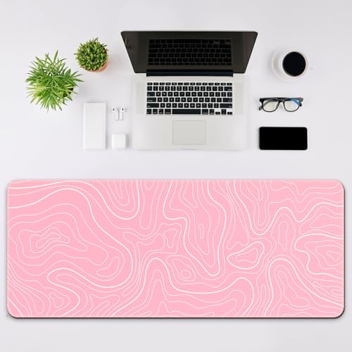 DIGSOM Gaming Mouse Pad, Pink with White Topographic Line, 31.5x11.8in | XL Mouse mat, Smooth surface, Anti-slip rubber base, For keyboard and mouse, For home and office use - color: Pink Topographic