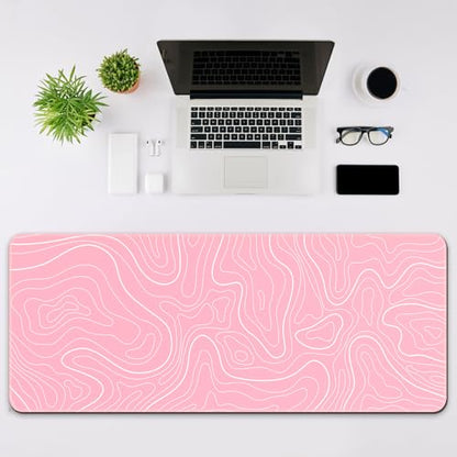 DIGSOM Gaming Mouse Pad, Pink with White Topographic Line, 31.5x11.8in | XL Mouse mat, Smooth surface, Anti-slip rubber base, For keyboard and mouse, For home and office use - color: Pink Topographic