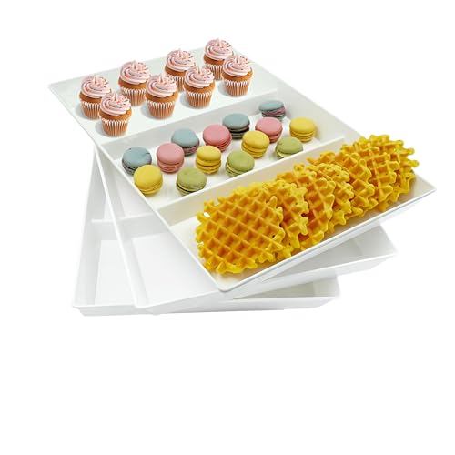 Divided Serving Tray Platter, 3 Pack 15" x 10" Fruit Veggie Food Tray for Party, Plastic Serving Trays for Appetizer, Snack, Dessert, Cookie, Brunch Decorations Platters, White Trays BPA-Free - color: 3 Divided (Large), size: 15" x 10" (3 Pack)