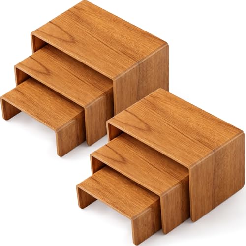 Chuangdi 2 Sets Acrylic Display Risers, Product Stand, Jewelry Display Riser Shelf Showcase Fixtures for Dessert Cupcake Candy Figure Treat Action Showcase (Wood,Small Set) - color: Wood, size: Small Set