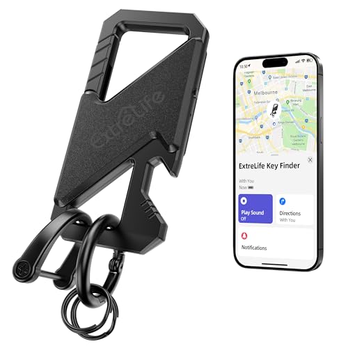 Keychain, Works with Apple Find My, Heavy Duty Keychain Bottle Opener, Carabiner Car Key Chains for Men & Women, Car Key Fob Holder, Anti-Lost Keys Tracker, Smart Keys Finder, Rechargeable, Black - color: Black