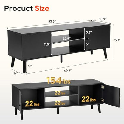 FDW TV Stand for 55 60 Inch TVs,Entertainment Center with 2 Storage Cabinets and Open Shelves, Modern Media Console Table for Living Room, Bedroom, Home Office,Black - color: Black