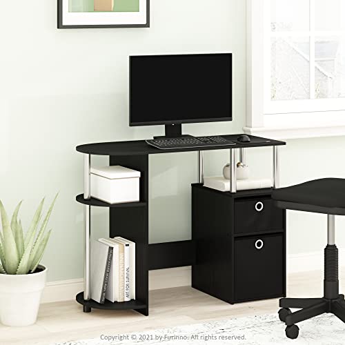 Furinno Jaya Simplistic Computer Study Desk, Americano/Chrome/Black - color: Americano/Stainless Steel/Black