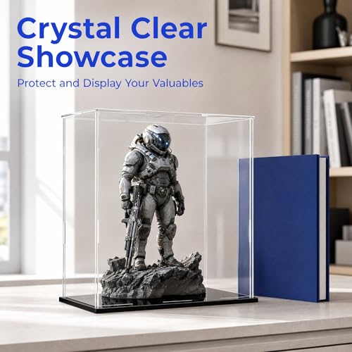 Clear Acrylic Display Case, 13.8x13.8x13.8inch (35x35x35cm) | Assemble Cube Display Box, Black Base, Dustproof Protection, For Collectibles Memorabilia Figurines - size: 13.8x13.8x13.8inch; 35x35x35cm