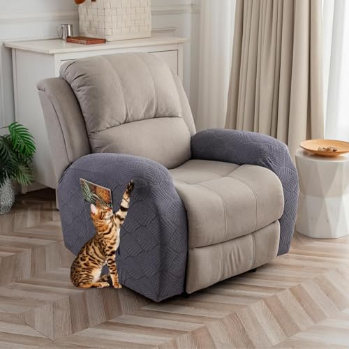 100% Waterproof Armrest Covers for Recliner Sofa, 2 Pieces Stretch Recliner Armrest Slipcovers Washable Couch Arm Covers for Recliners for Pets, Dogs, Kids (Dark Gray, Armrest Covers) - color: Dark Gray, size: 30"-35" Armrest