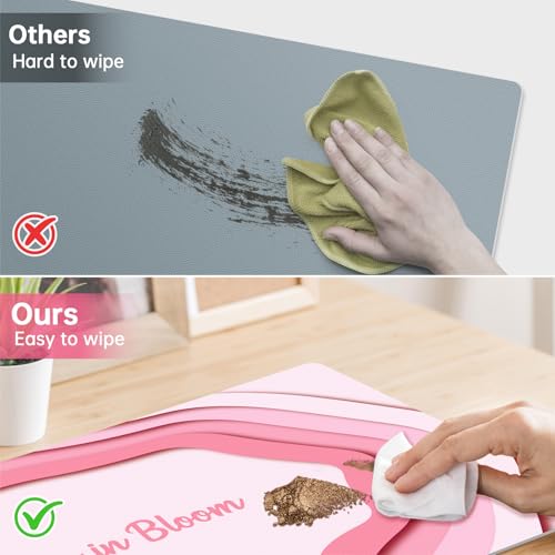 Dual-Sided PU Leather Desk Mat Blotter for Office, Home, Computer, Keyboard, Mouse, 15.7"x31.5" Large Non-Slip Writing Mat with Travel Storage Strap, Waterproof Easy to Clean (Pink Minimalist) - style: Pink Minimalist