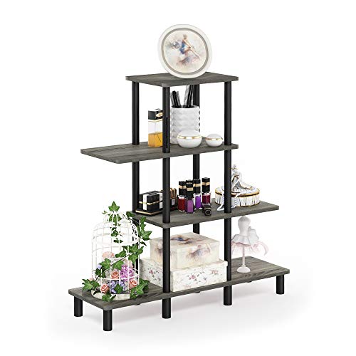 Furinno Turn-N-Tube 4-Tier Design Display Rack, French Oak Grey/Black - color: French Oak/Black, style: 4-Tiers, Ladder