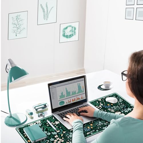 ARTSO XXL Large Gaming Mouse Pad with Wrist Rest, Ergonomic Mouse Pad, Keyboard Wrist Rest, Home Office Desk Accessories, Green Flower Plants - color: Green Flower Plants