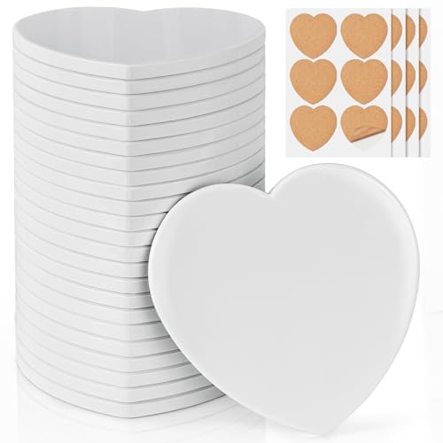 24 Pieces Sublimation Coasters, GOH DODD Glossy Ceramic Tiles Glazed Blanks with Cork for Valentine‘s Day DIY Alcohol Ink Heat Transfer Painting Housewarming Gifts Wedding Arts Crafts, Heart, 4 Inch - size: 4 Inch-24 Pieces-Heart