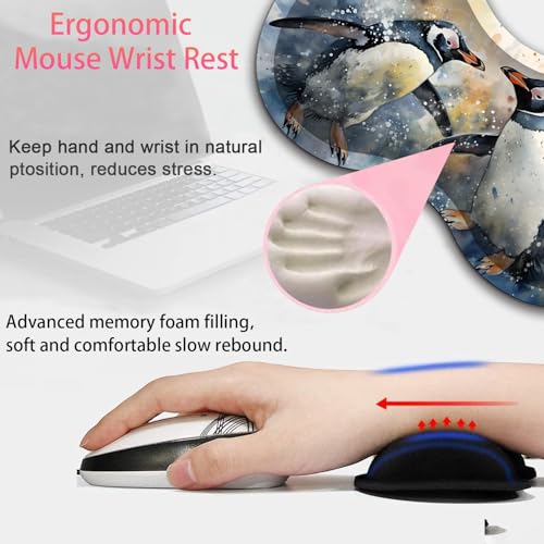 Large Gaming Mouse Pad + Mouse Wrist Rest Pad + Coaster Combination, 31.5 "x 11.8" Durable Non-Slip Extension Table Mat, Suitable for Office and Home, Watercolour Penguins - color: Watercolour Penguins