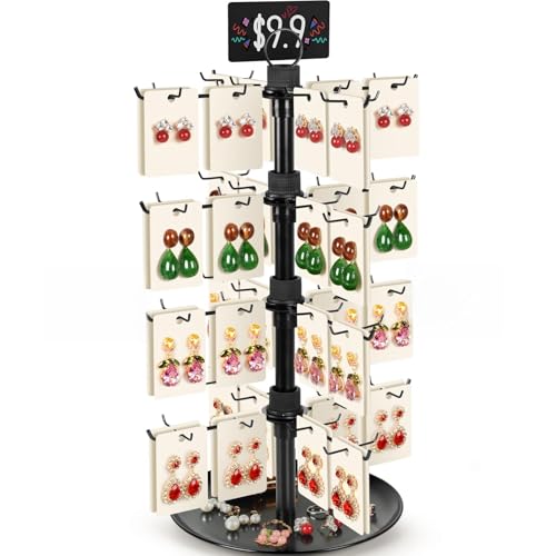 Jewelry Display for Vendors with 80 Hooks, 4 Tier Rotating Display Stand Earring Holder Organizer Adjustable Height, Earring Rack Keychain Necklace Bracelet Display for Retail - style: 4SL-BK