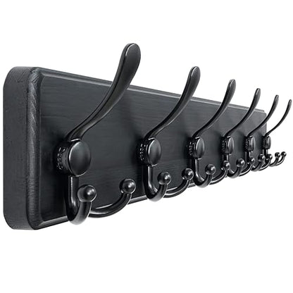 Dseap Coat Rack Wall Mounted - 24" Long 6 Tri Hooks, Heavy Duty Wooden Wall Coat Hanger Coat Hook for Clothes Hat Jacket Clothing, Black - color: Black, size: L=24"