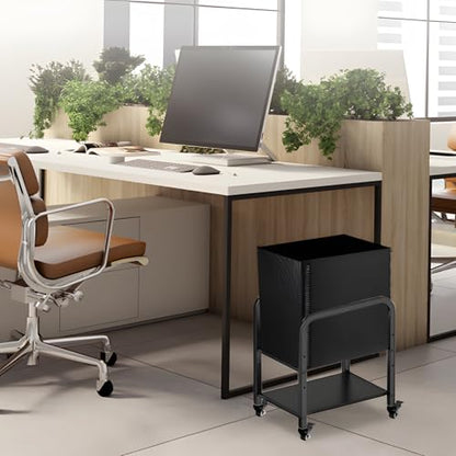 Computer Tower Stand, Height Adjustable PC Floor Stand 2-Tier for Mini/Mid Tower, Full Metal Rolling CPU Holder Cart with Locking Caster Wheels for Home and Office, Black