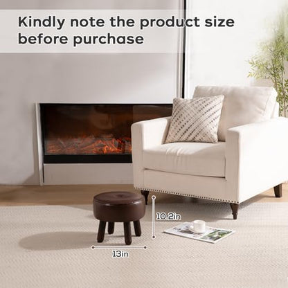oakvivo Small Foot Stool Ottoman, Round Pouf Foot Rest, Footstool Ottomans with Rubber Legs Under Desk, Faux Leather Footrest for Couch, Living Room, Bedroom, Office, 13''L x 13''W x 10.2''H, Coffee - color: Coffee