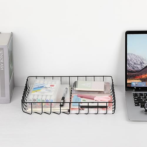 BTSKY Multipurpose A4 File Tray Wire Desk Organizer - Elegant Letter Size Documents Storage Basket for Office, Cosmetics, Bathroom (Black) - color: Black