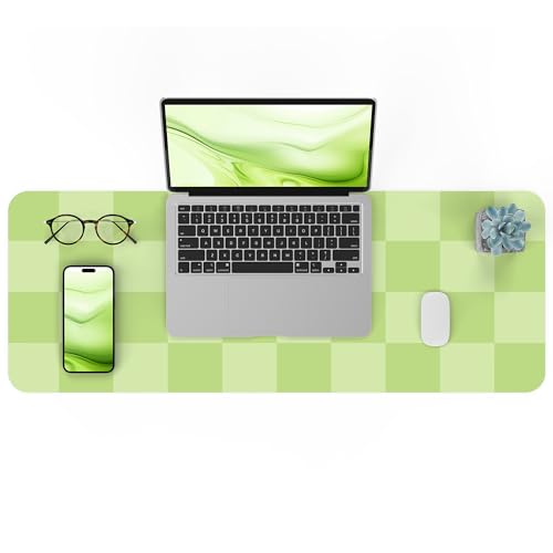 AFIING Green Checkered Desk Mat 31.5" x 12", Waterproof Desk Pad | Non-Slip Rubber Base, Easy Clean Surface, Checkered Design, Office & Home - color: Green