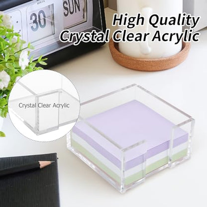 Acrylic Sticky Note Holder, 3 x 3 Crystal Clear Acrylic Notepad Holder Sticky Note Dispenser for Dorm Room and Office Desk Organizer - size: 3x3"