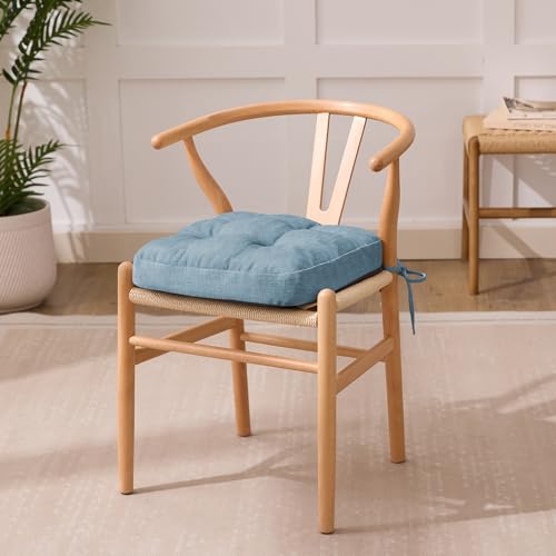 IASEAHK Chair Cushions for Dining Chairs, Dining Chair Cushions, Tufted Indoor Chair Pads with Ties & Non Slip Backing, Seat Cushions for Kitchen Chairs 16.5” x 16.5” x 3.5”, Set of 4, Light Blue - color: Light Blue, size: Pack of 4
