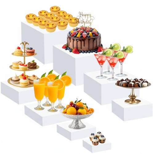 Geelin 8 Pack Acrylic Buffet Risers - 3 to 10 Inch Decorative Cube Boxes, Display Stands with Hollow Bottoms for Food Jewelry Table Display Supplies(White,Flat) - color: White, style: Flat
