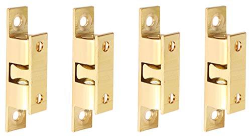 Alise Double Roller Catch Cabinet Latches,Adjustable Double Ball Tension Roller Catch Latch Brass Cabinet Door Latch,47mm Solid Brass Cabinet Latches and Catches,4 Pcs - color: Gold, size: 47mmX30mm