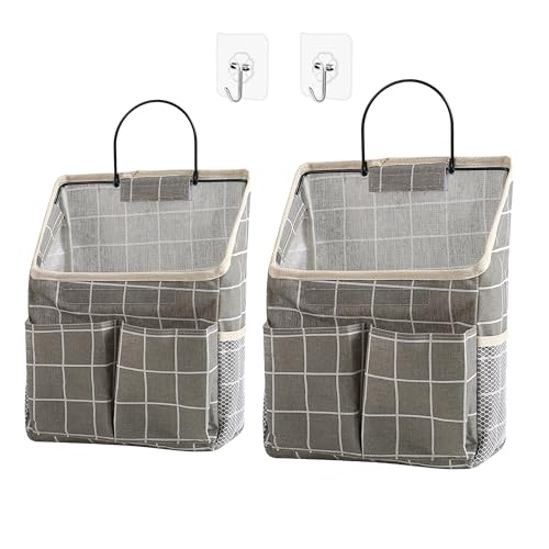 2pcs Wall Hanging Storage Bag,Wall Hanging Organizer Bags with Pockets, Wall Organizer Storage for Dormitory Bathroom Bedroom Kitchen(Grey Grid) - color: 2pcs Grey Grid
