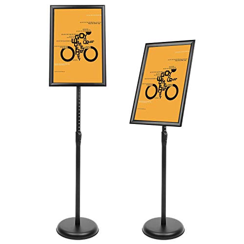 DISPLAYSWORKER Adjustable Poster Sign Stand 11 x 17,Floor-Standing Sign Holder with Heavy Duty Pedestal,Aluminum Snap-Open Frame , Vertical and Horizontal View Sign Displayed, Black (11 x 17) - color: black, size: 11-x-17-inch