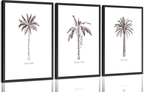Set of 3 Palm Tree Wall Art, Vintage Botanical Cocos Banana Date Palm Canvas Poster Prints, Minimalist Tropical Wall Decor for Bedroom Living Room Bathroom Unframed - color: Palm Tree, size: 16"L x 12"W