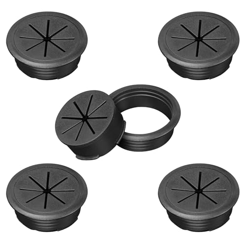 2" Black Desk Grommet, JTemgle Flexible Cable Grommet Plastic Cable Hole Cover Wire Organizer Caps Desktop Cord Management for Home Office TV Stands Tabletops, 5 Pieces - color: Black