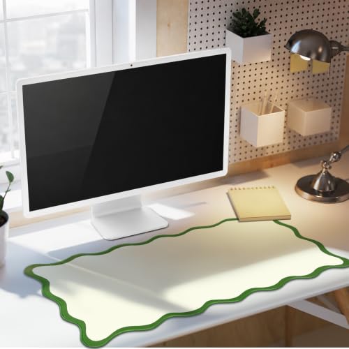 Hahafelt Scalloped Desk Mat Large Desk Pad Cute Coquette Table Mat Back to School Preppy Table Make up Pad Nonslip Graduation Gift with Stitching Waterproof Gaming(Green,23.6 x 13.8 Inches) - color: Green, size: 23.6 x 13.8 Inches