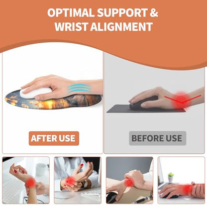 eulps Mouse Pad with Wrist Rest, Comfortable Computer Mousepad with Gel Wrist Support Smooth Surface and Non-Slip PU Base for Pain Relief, Laptop, Office & Home (Sunset) - color: Sunset