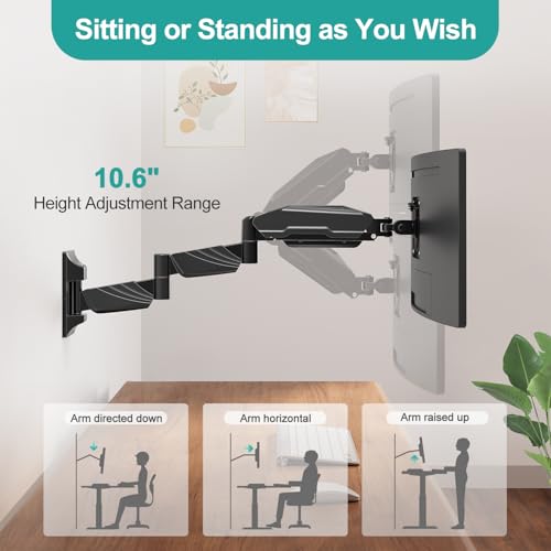 MOUNT PRO Monitor Wall Mount for 13 to 32 inch Computer Screen, Extra Long Adjustable Single Wall Mount Monitor Arm, Full Motion Vesa Wall Bracket 100x100, Hold up to 17.6lbs, Black - color: Extra Long Black, size: Single