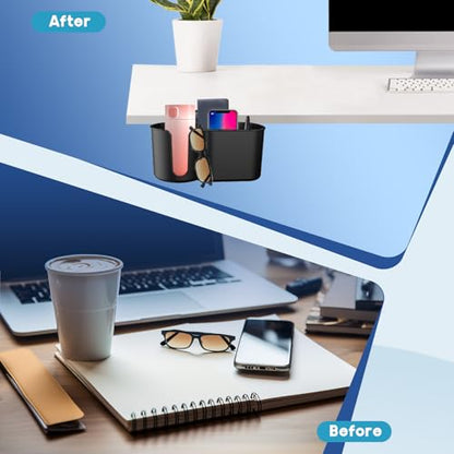 Metal Clamp Desk Cup Holder - Multi-Function Desk Organizer with Pen Holder & Phone Stand - Suitable for 8-32OZ Coffee Mups, Water Cups.