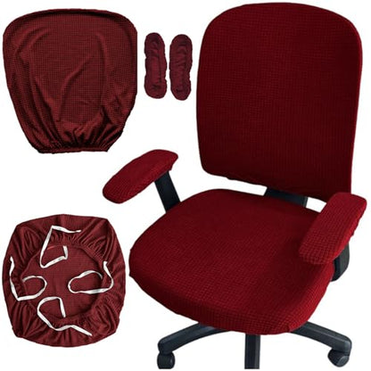 HAPPYDOG 4 Pcs Office Chair Covers Set Stretchable Protective Rotating Computer Chair Seat Covers with Armrest Covers (Red) - color: Red