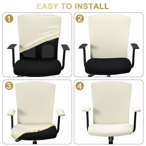 Tallew 4 Pcs Office Chair Covers Set Computer Universal Protective Stretchable Chair Seat Covers Desk Armrest Slipcovers Pads Office Cushion Backrest for Rotating(White) - color: White