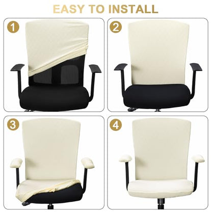 Tallew 4 Pcs Office Chair Covers Set Computer Universal Protective Stretchable Chair Seat Covers Desk Armrest Slipcovers Pads Office Cushion Backrest for Rotating(White) - color: White
