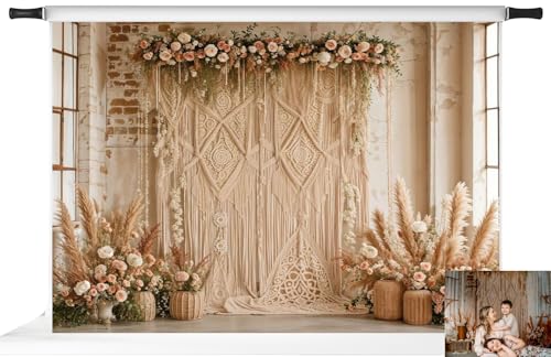 Kate 7x5ft/2.2x1.5m Boho Backdrop Floral Brick Wall Mother's Day Interior Decoration Digital Printed Cloth Background Photo Studio Props - size: 7x5ft