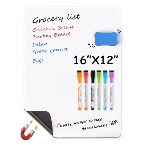 MaxGear Magnetic Dry Erase Board for Fridge, 16 x 12 Inch, Markers Included | Strong Magnetic Backing, Stain Resistant Surface, Easy to Write and Erase, Ideal for To-do Lists, Includes 6 Markers 1 Erase - color: A-white, size: 16"x12"