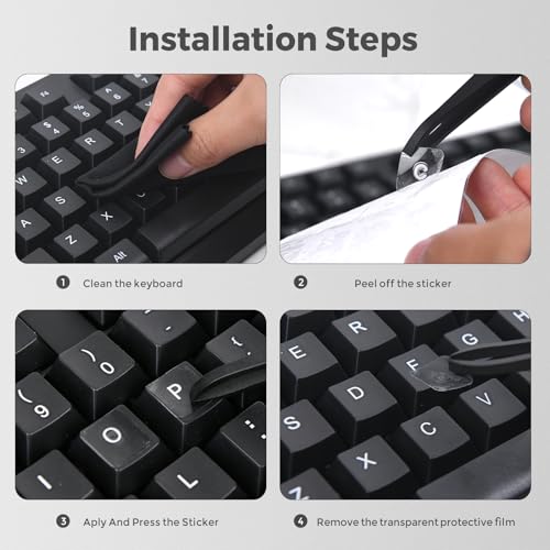 English Keyboard Stickers [5 in 1], Borderless Keyboard Letters Replacement Stickers English with Peel-Off Film (Leaves Only White Letters),Transfer Alphabet Sticker for Laptop Desktop Computer - color: White Letter