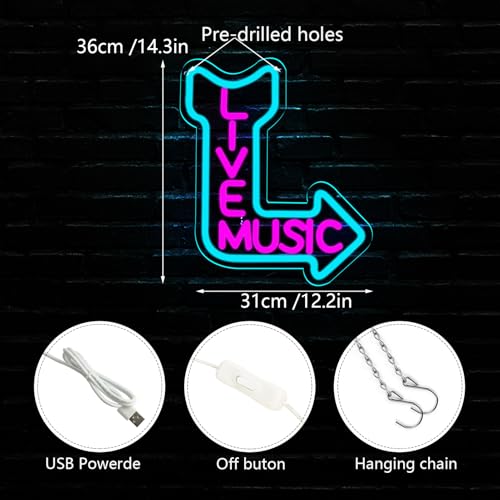 Live Music Neon Signs, LED Neon Light for Wall Decor,Neon Sign for Music Studio Light up Sign for Wall Art Beer,Bar,Music Studio,Bedroom,Party,Club - style: live music