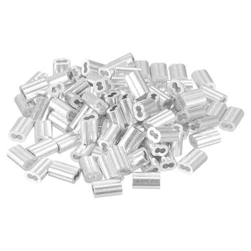 uxcell 100Pcs Aluminum Crimping Loop Sleeve for 1/16" Diameter Wire Rope, Double Ferrule Aluminum Wire Rope Sleeve for Cable Line End - size: 1/16 Inch