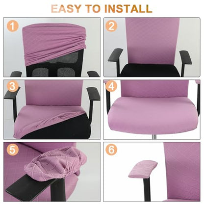 Tallew 4 Pcs Office Chair Covers Set Computer Universal Protective Stretchable Chair Seat Covers Desk Armrest Slipcovers Pads Office Cushion Backrest for Rotating(Light Purple) - color: Light Purple