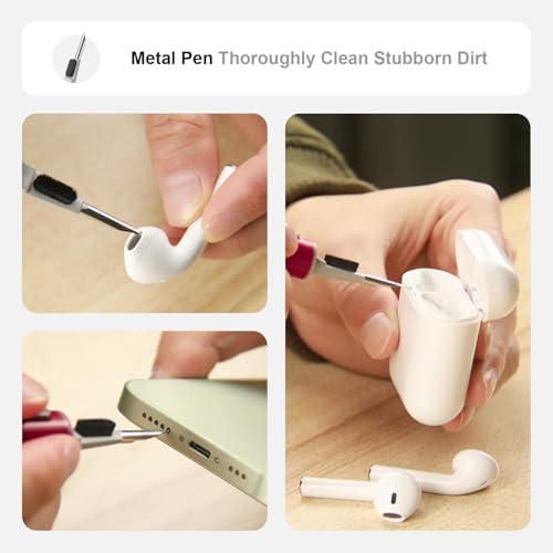 Hyashee Cleaner Kit for Airpods Pro 1 2 3 Multi-Function Cleaning Pen with Soft Brush Flocking Sponge for Bluetooth Earphones Case Cleaning Tools (Red) - color: Red