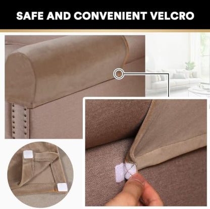 PrinceDeco 4 Pack Thick Velvet Stretch Armrest Covers for Chairs and Sofas Armchair Cover for Arms Couch Arm Cover Armrest Covers for Sofa Non Slip, Camel - color: Camel