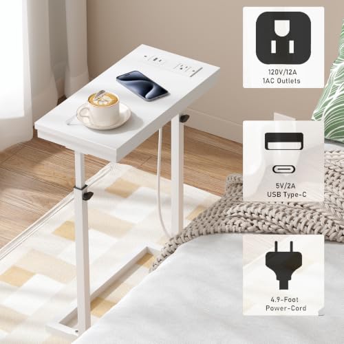 TUTOTAK End Table with Charging Station, Side Table, Tall Couch Table, Sofa Table, Living Room, Bedroom,White TB01BW084 - color: White, size: 1 Pack, style: With Plug