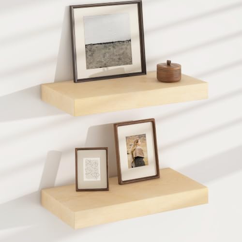 Floating Shelves for Wall, USA-Sourced Maple Wood 16 Inch Wall Shelves Set of 2, Natural Wooden Mounted Picture Ledge Shelf, Nursery Book Storage Shelf Kids Bookshelf Display, Shelf for Bathroom - color: Usa-sourced Maple Wood, size: 16''W, 2Packs