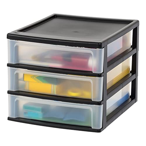 IRIS USA Plastic Stacking Desk Top 3-Drawer Storage Organizer, 1-Pack, for Makeup Vanity Nail Polish Bathroom Stationery Art Craft Supplies Kitchen Office Garage and Small Organization, Medium, Black - color: Black, style: Medium - 1 Pack