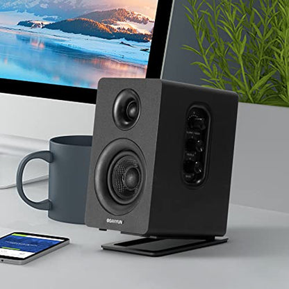 Sanyun SW601 15° Tilted Desk Speaker Stands for Compact 2''-3'' Computer PC Bookshelf Monitor Speakers, Steel Metal Base & Damping Foam Padding (Pair, Black) - color: Black