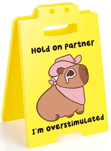 Cute Capybara Desk Sign for Office - Funny "I'm Overstimulated" Meme Decor, Novelty Gag Gift for Coworkers, ADHD Anxiety, Social Battery Warning Sign - style: Cute Capybara